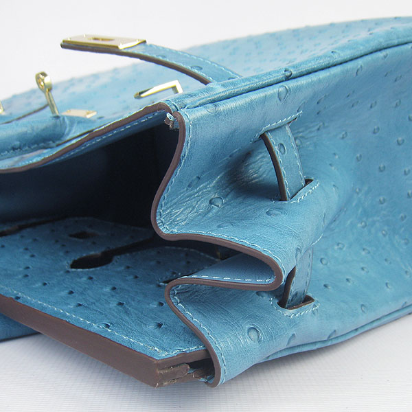 High Quality Fake Hermes Birkin 35CM Ostrich Veins Handbag Blue 6089